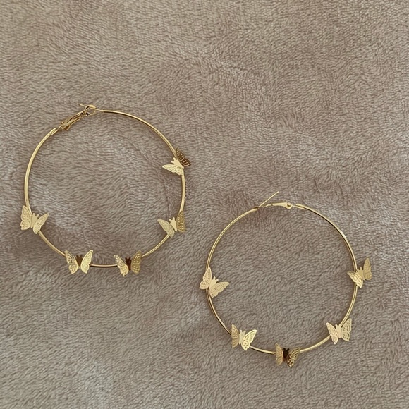 Urban Outfitters Jewelry - Gold Butterfly Hoop Earrings